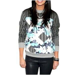 Peter Pilotta Target Sweatshirt Women Medium Blue Gray Floral Striped‎ Patchwork